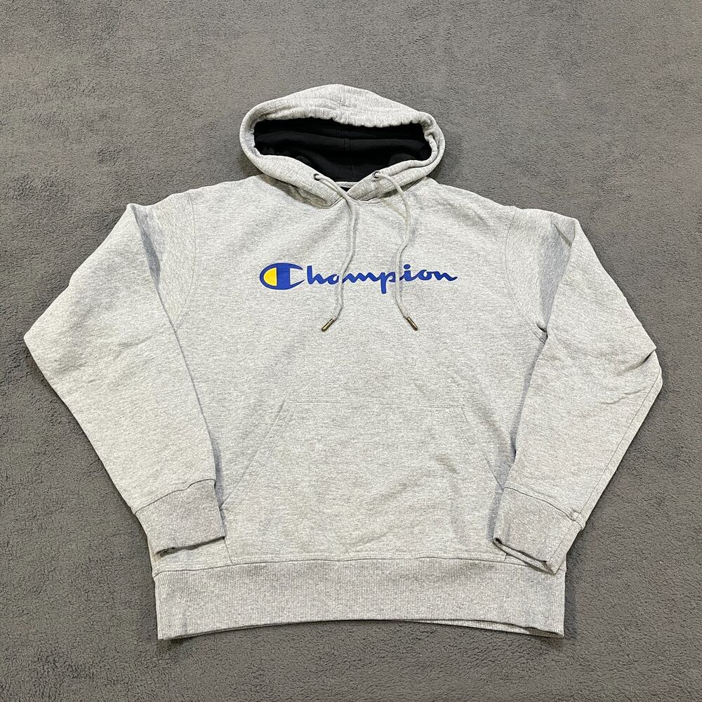 Champion Gray Fleece Logo Pullover Cotton Drawstring Hoodie Men's Size Medium